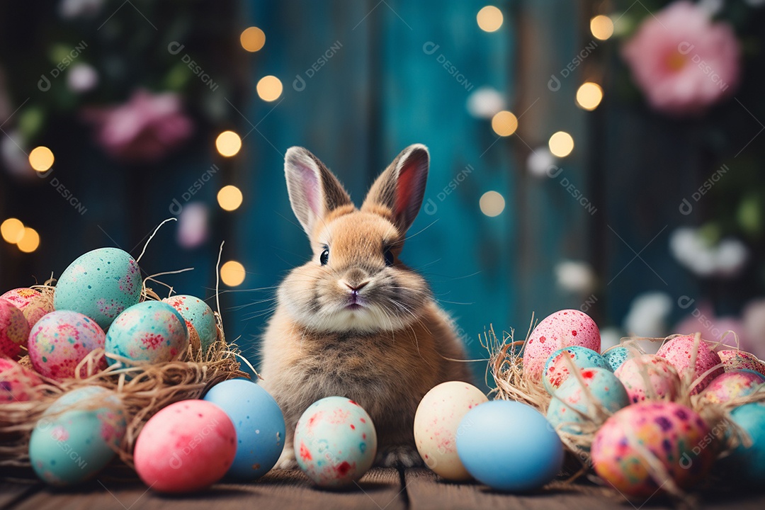 Feliz páscoa com coelhinho fofo de fundo