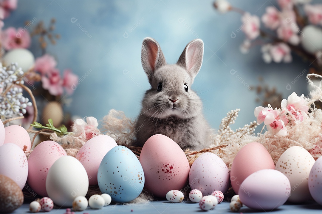 Feliz páscoa com coelhinho fofo de fundo