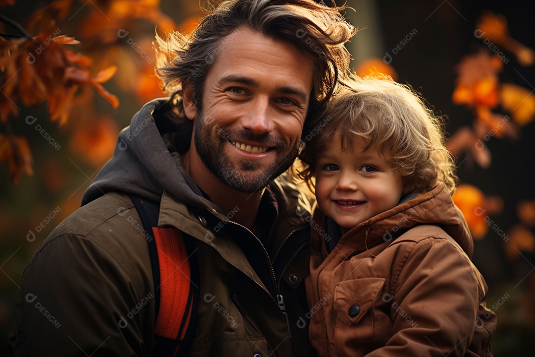 Pai feliz com filha pequena sob fundo de um jardim