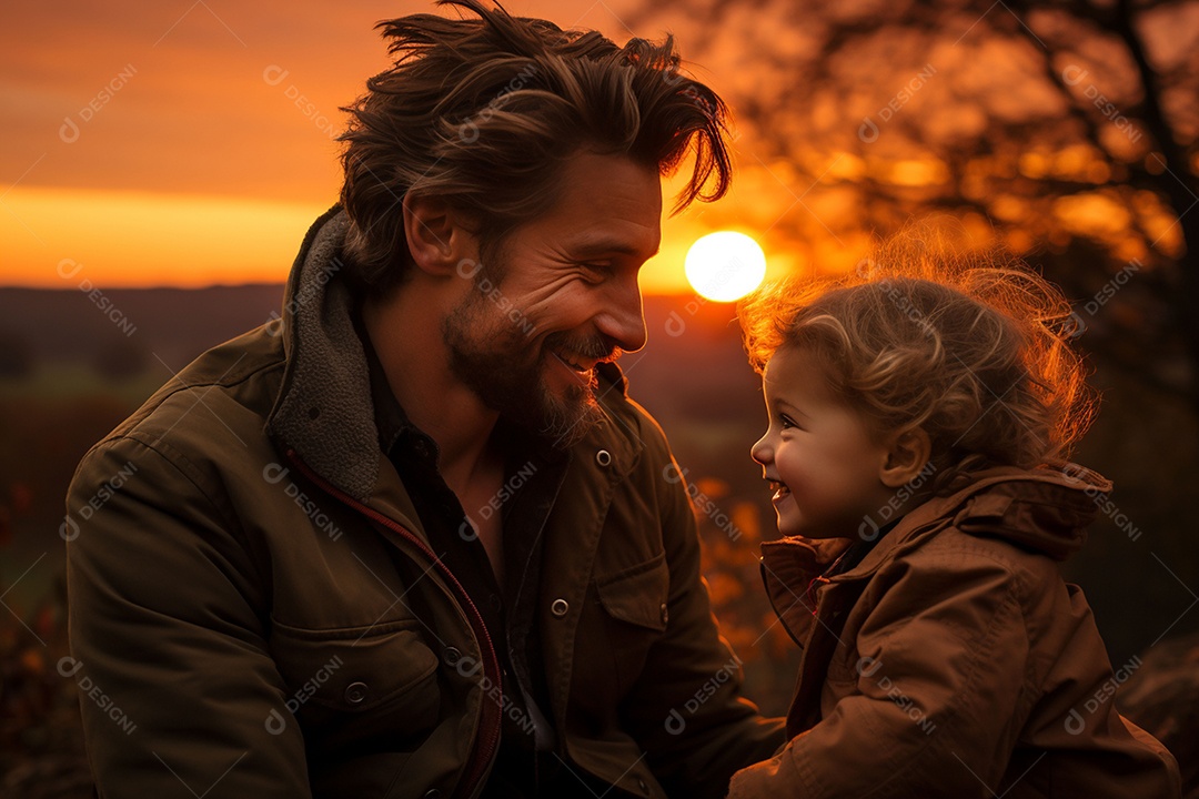 Pai feliz com filho pequeno sob fundo de um jardim