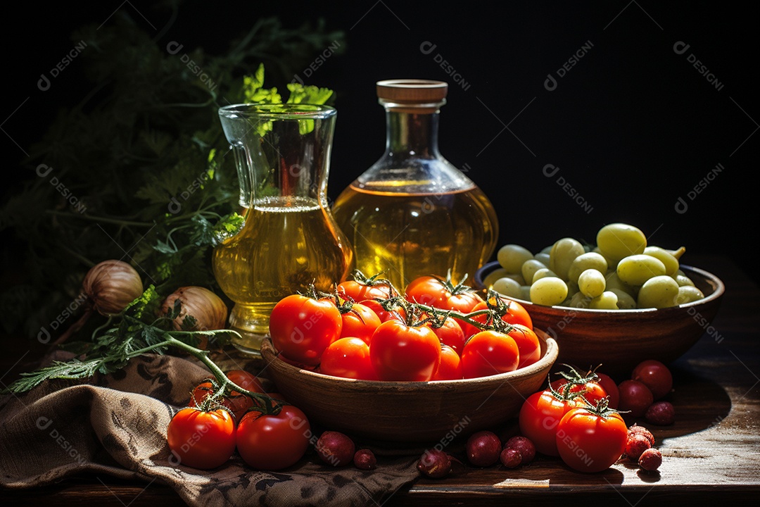 Vegetais saudáveis e azeite de oliva