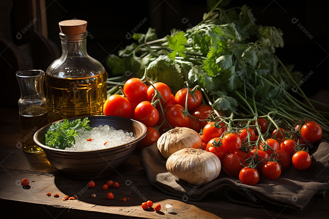 Vegetais saudáveis e azeite de oliva