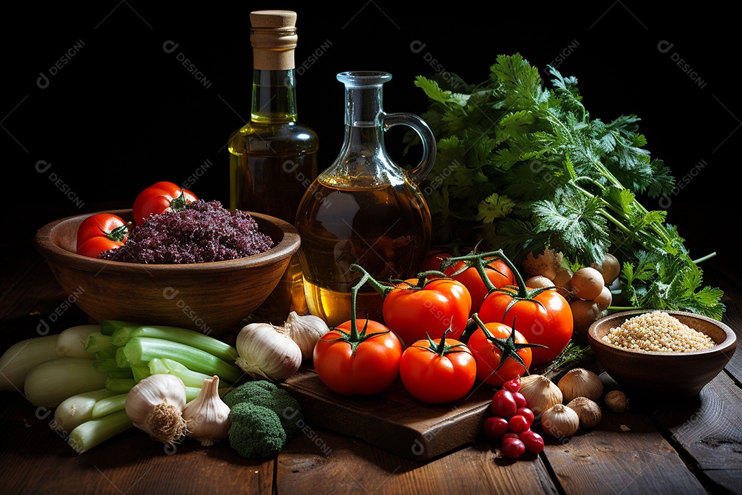 Vegetais saudáveis e azeite de oliva