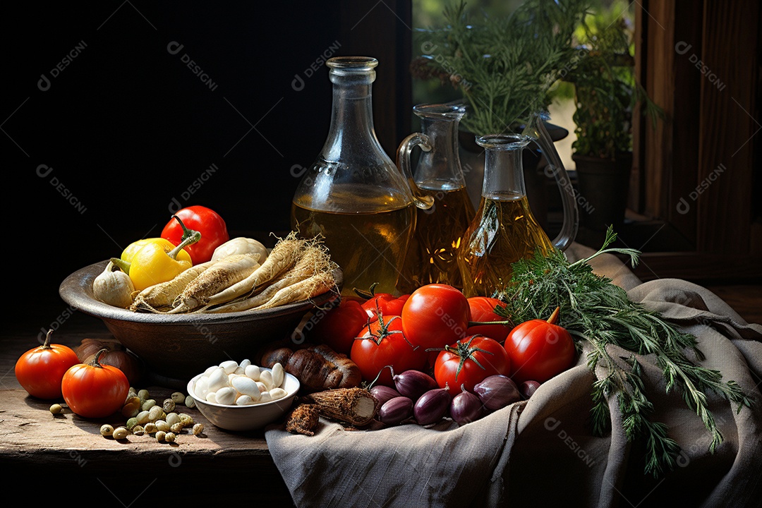 Vegetais saudáveis e azeite de oliva