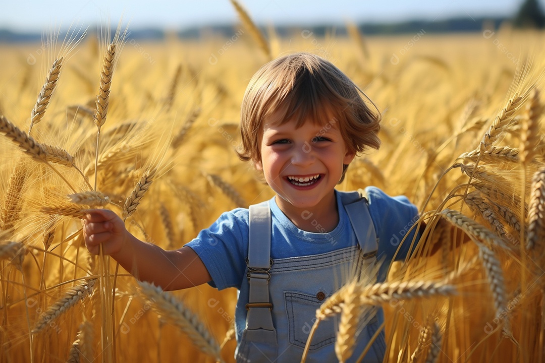 Uma criança fofa correndo nos campos
