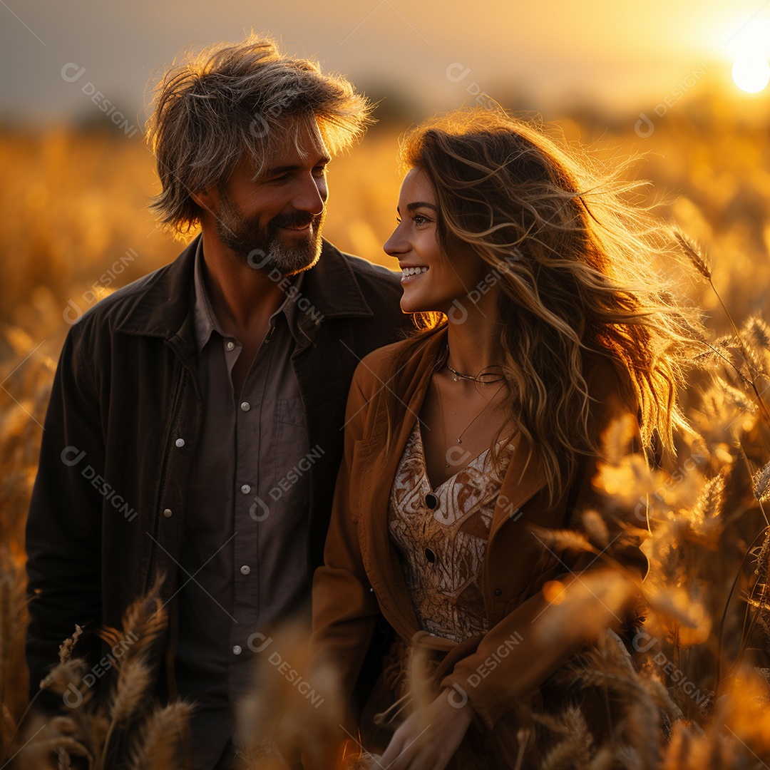 Jovem casal feliz sobre fundo desfocado