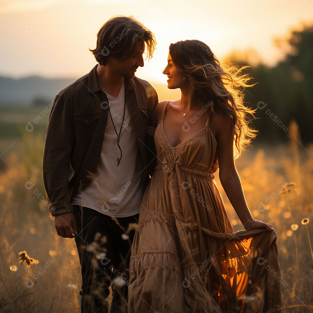 Jovem casal feliz sobre fundo desfocado