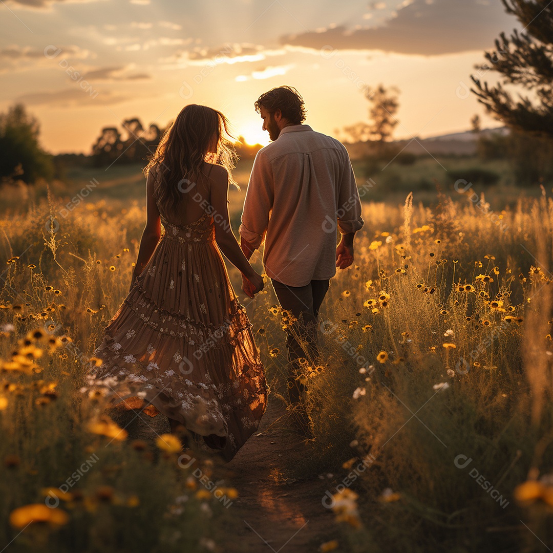 Jovem casal feliz sobre fundo desfocado