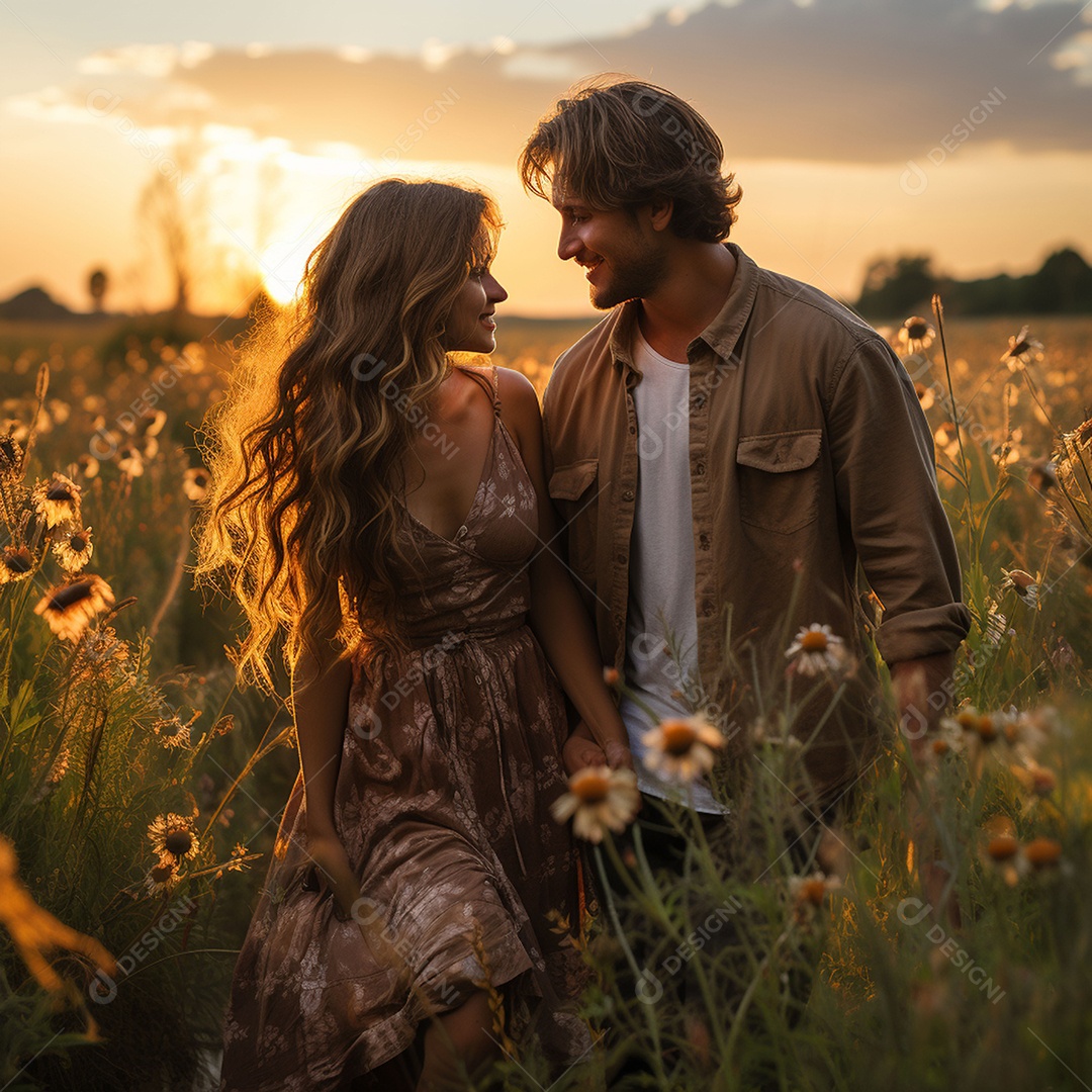 Jovem casal feliz sobre fundo desfocado