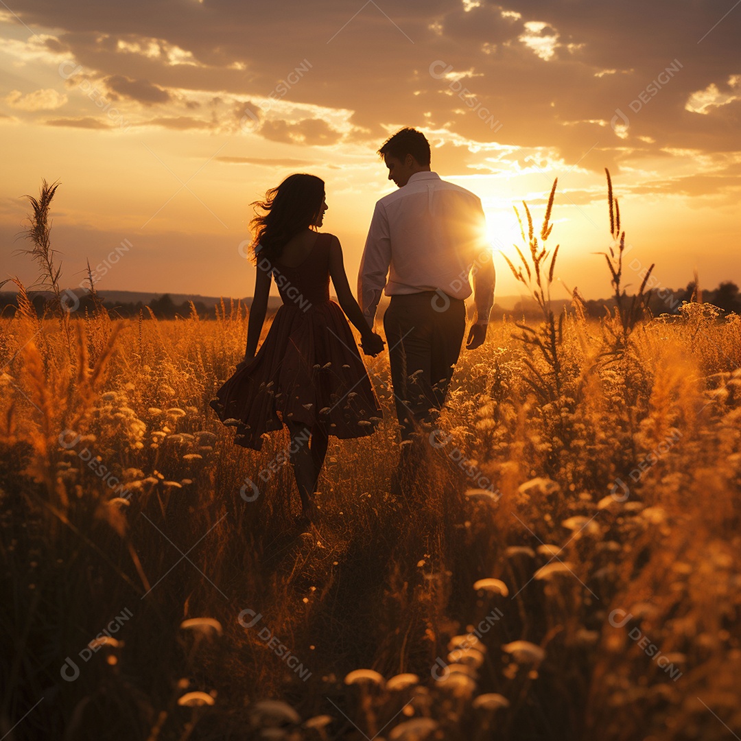 Jovem casal feliz sobre fundo desfocado