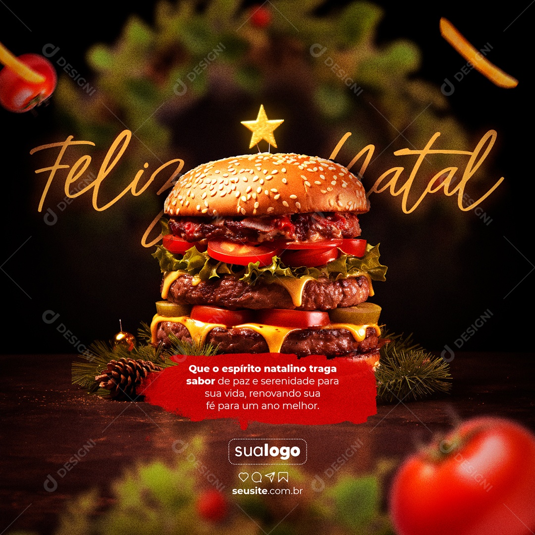 Hamburgueria Feliz Natal Que o Espírito Natalino Traga Sabor de Paz e Serenidade para sua Vida Social Media PSD Editável