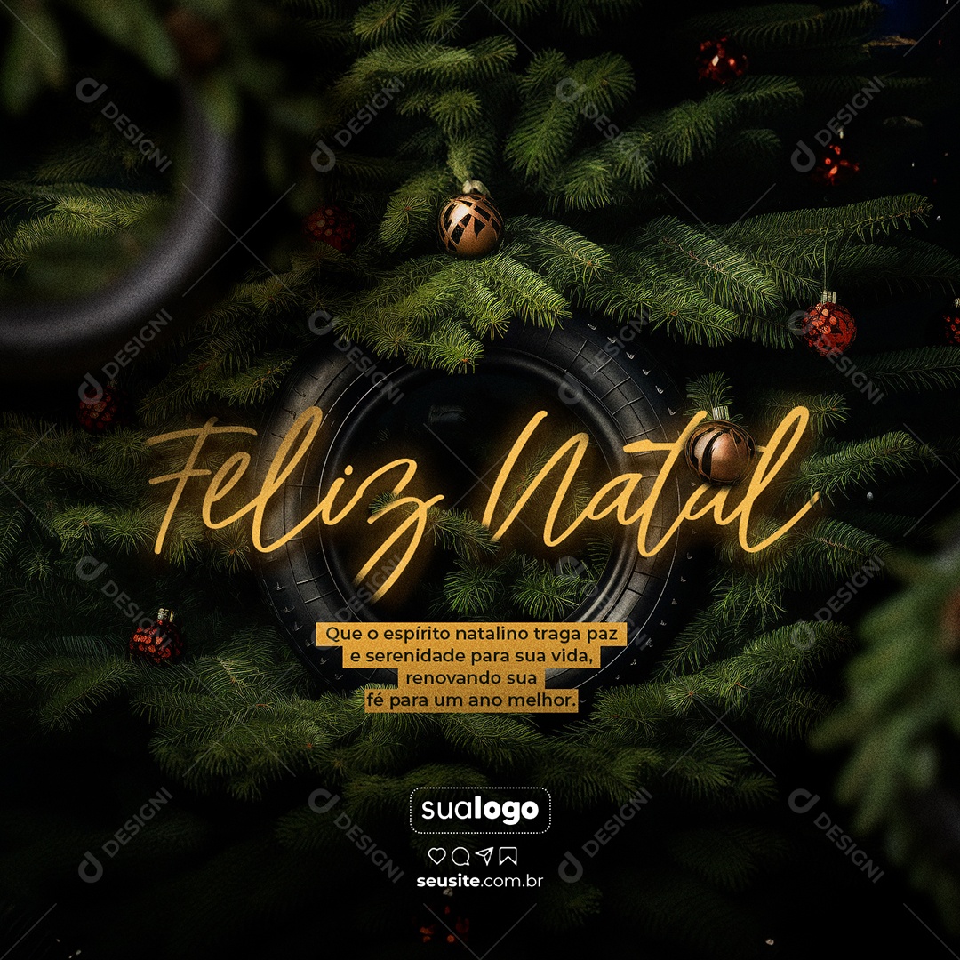 Loja de Pneus Feliz Natal Que o Espírito Natalino Traga Paz e Serenidade para sua Vida Social Media PSD Editável
