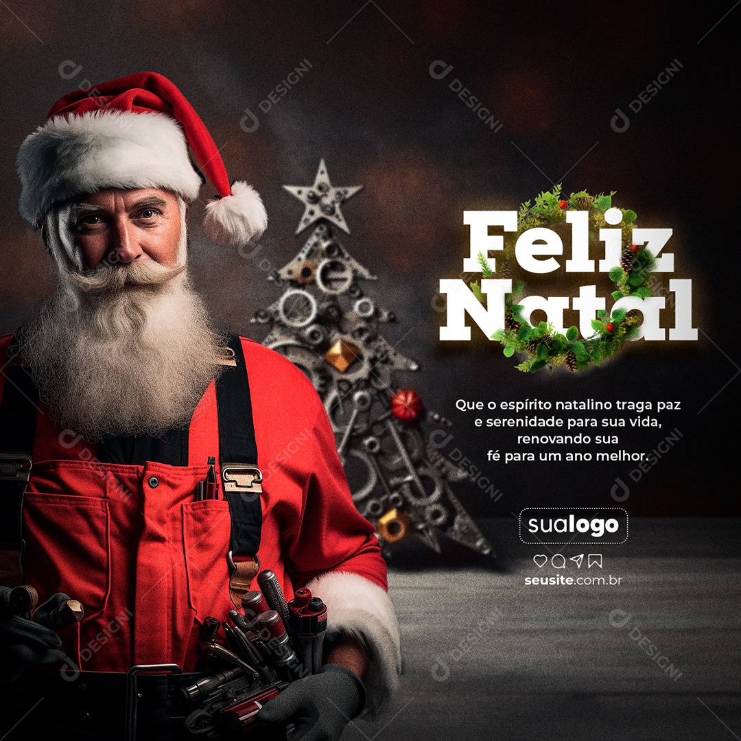 Oficina Mecânica Feliz Natal Que o Espírito Natalino Traga Paz e Serenidade para sua Vida Social Media PSD Editável