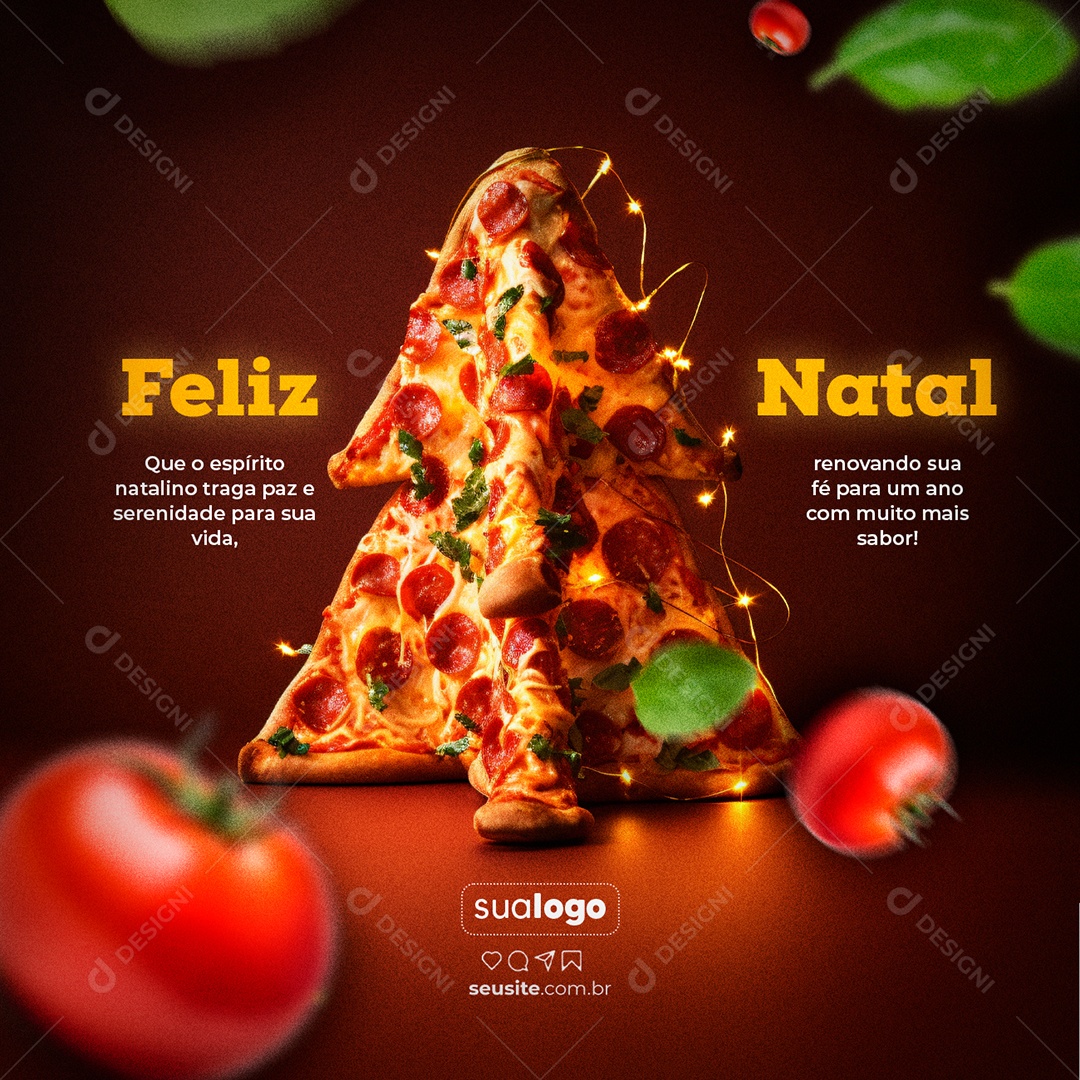 Pizzaria Feliz Natal Que o Espírito Natalino Traga Paz e Serenidade Social Media PSD Editável