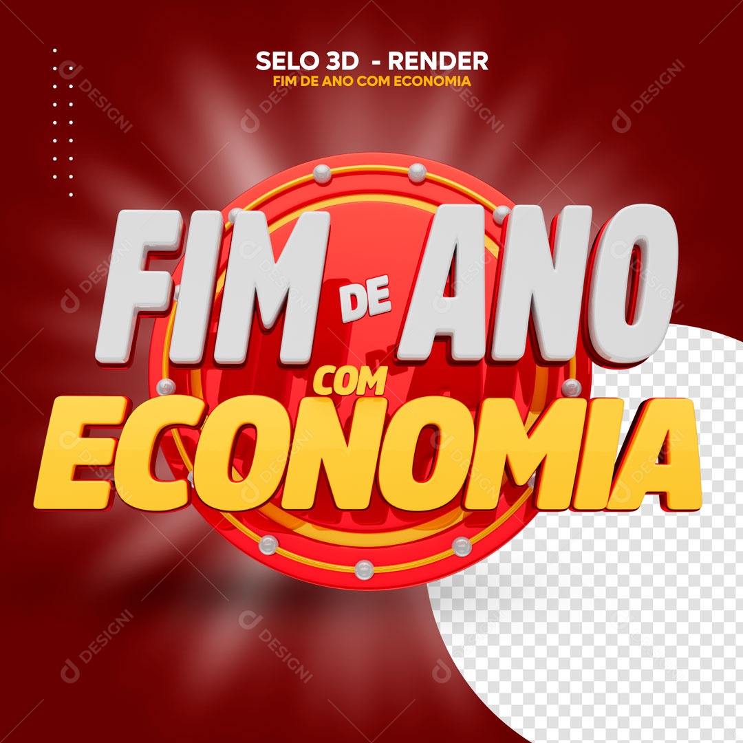 Selo 3D Fim De Ano Com Economia Para Composição PSD