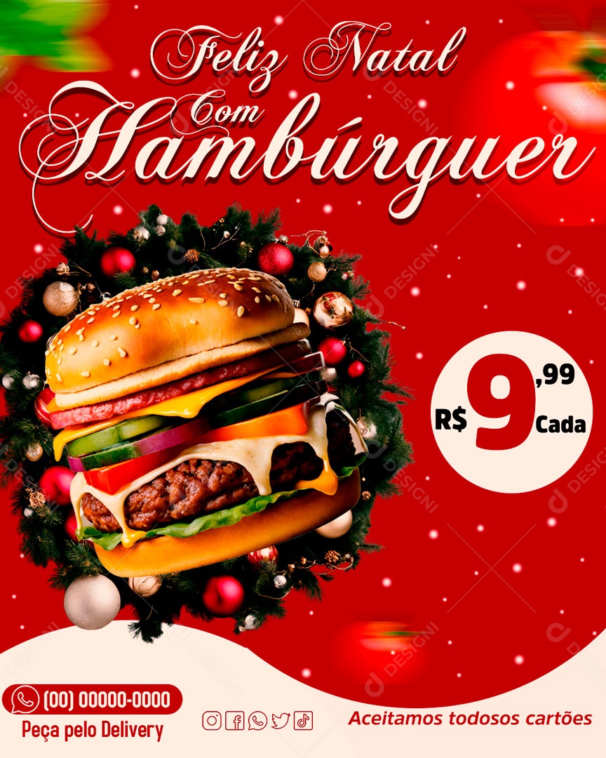 Social Media Feliz Natal Com Hambúrguer PSD Editável