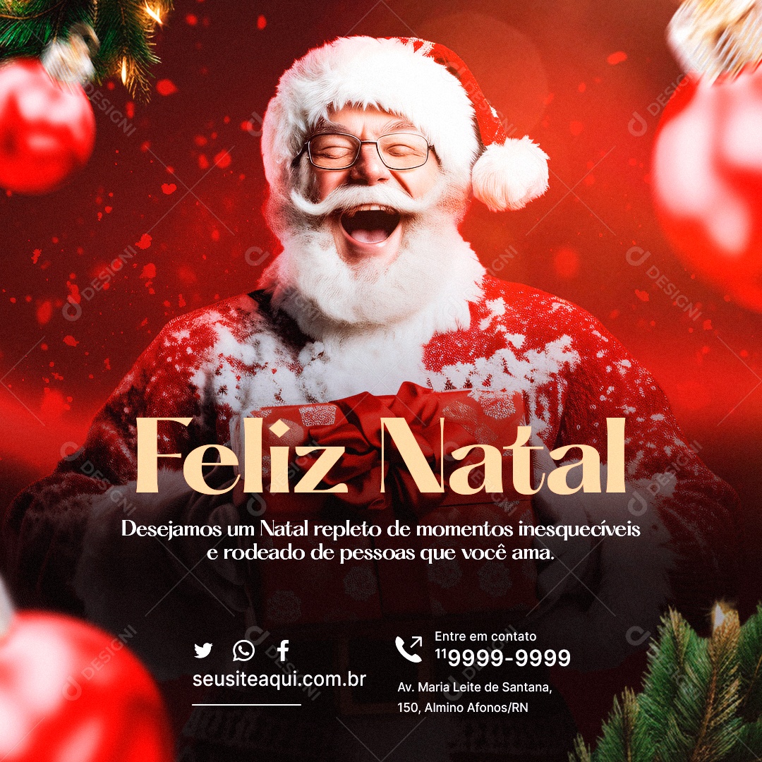 Feliz Natal Desejamos um Natal Repleto de Momentos Inesquecíveis Social Media PSD Editável