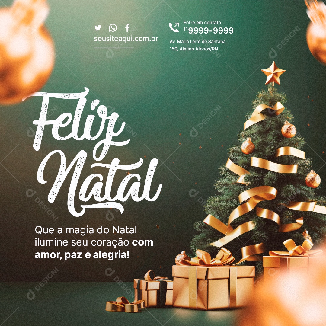 Feliz Natal Que a Magia do Natal Ilumine seu Coração Amor Paz e Alegria Social Media PSD Editável