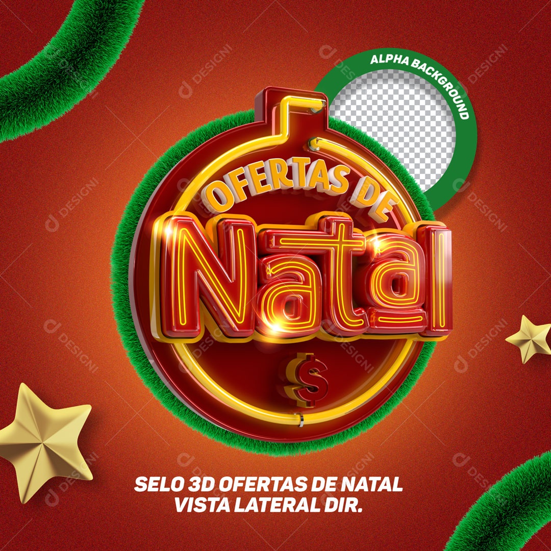 Selo 3D Ofertas De Natal Vista Lateral Direito Para Composição PSD