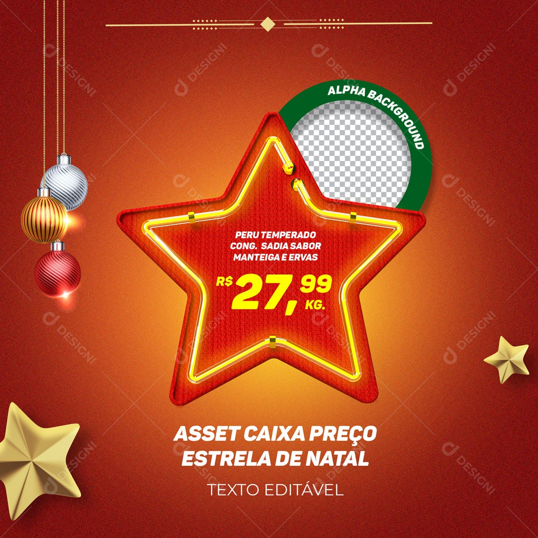 Elemento 3D Asset Caixa De Preço Estrela De Natal Vermelha Texto Editável PSD