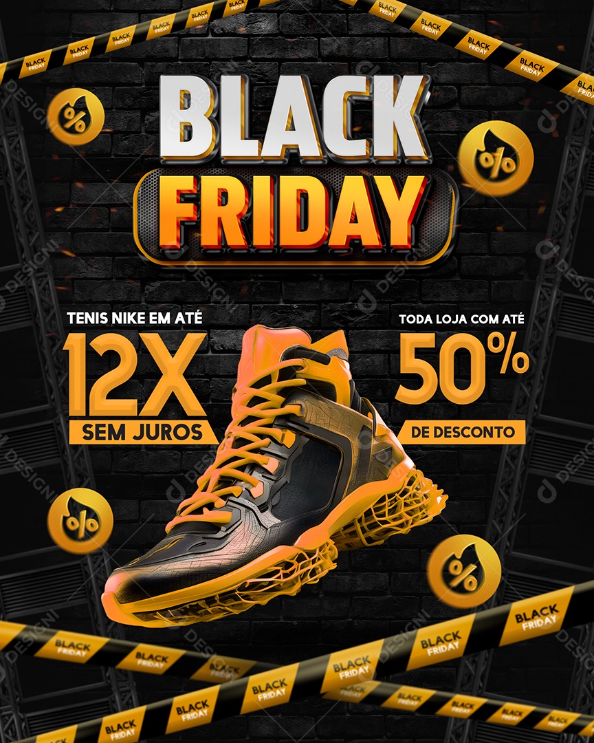 Social Media Story Black Friday Toda Loja Com Até 50% PSD Editável