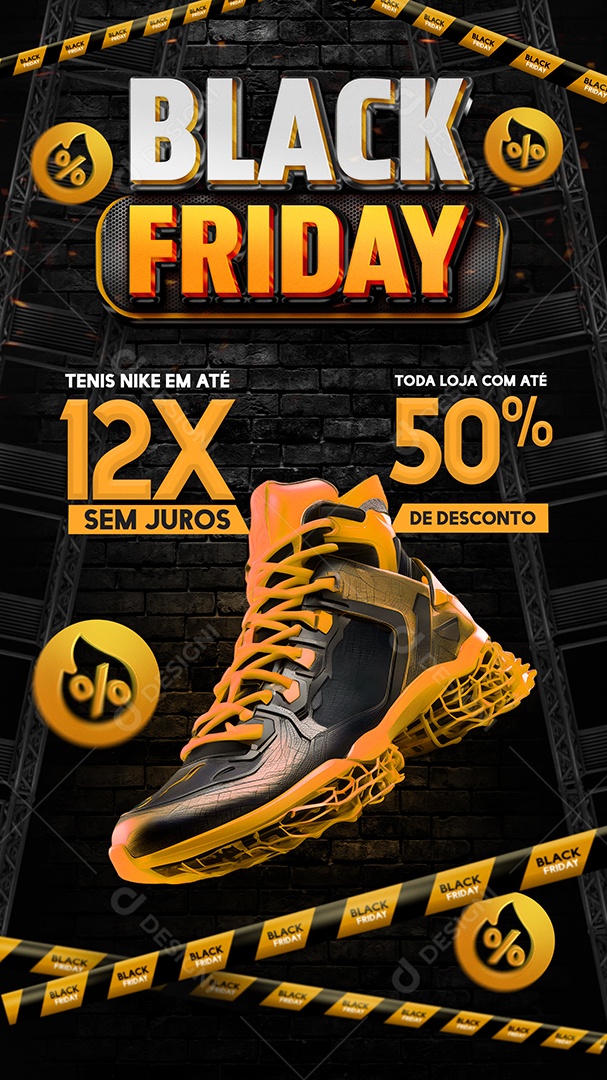 Social Media Story Black Friday Toda Loja Com Até 50% PSD Editável