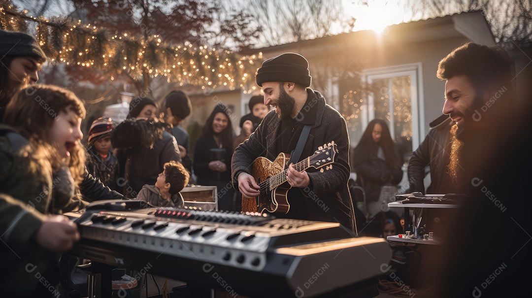 Família se divertindo jogando Dreidel durante o Hanukkah, cores vibrantes e alegria do jogo tradicional