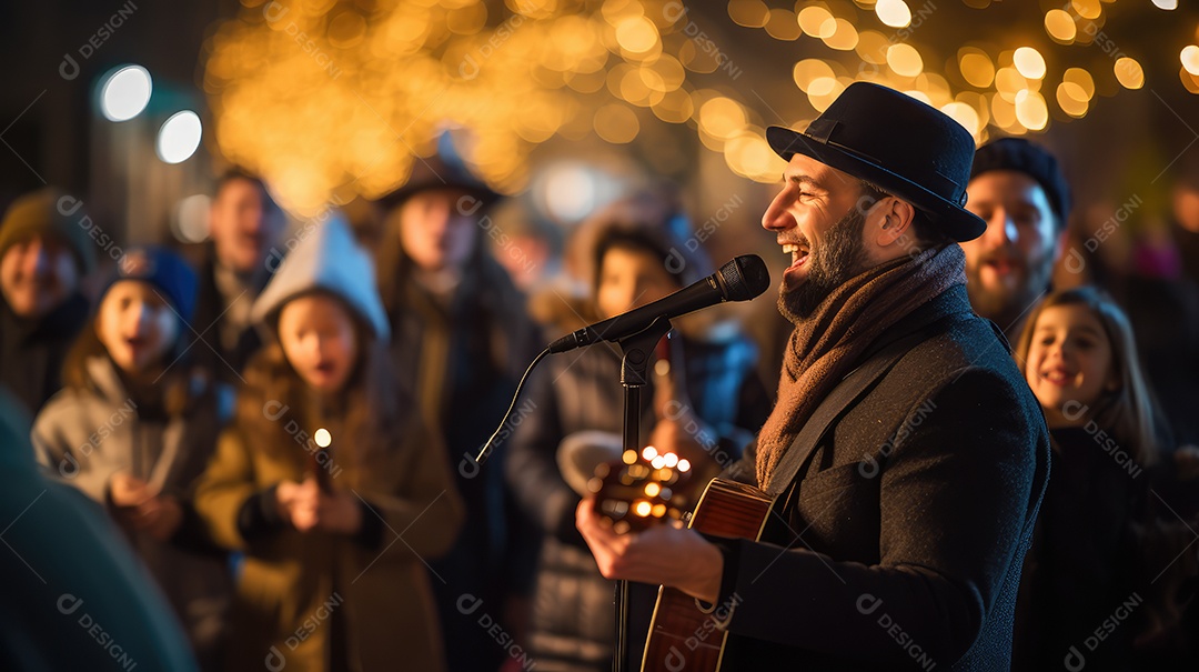 Família se divertindo jogando Dreidel durante o Hanukkah, cores vibrantes e alegria do jogo tradicional