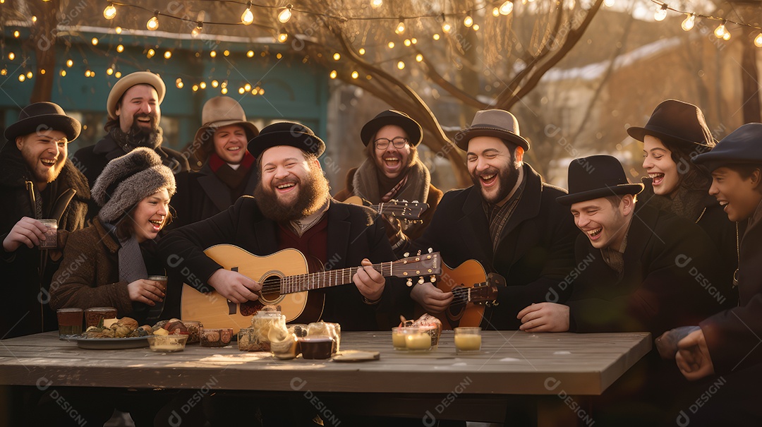 Família se divertindo jogando Dreidel durante o Hanukkah, cores vibrantes e alegria do jogo tradicional