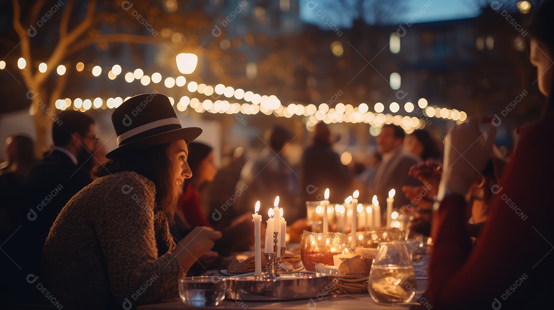 Família se divertindo jogando Dreidel durante o Hanukkah, cores vibrantes e alegria do jogo tradicional