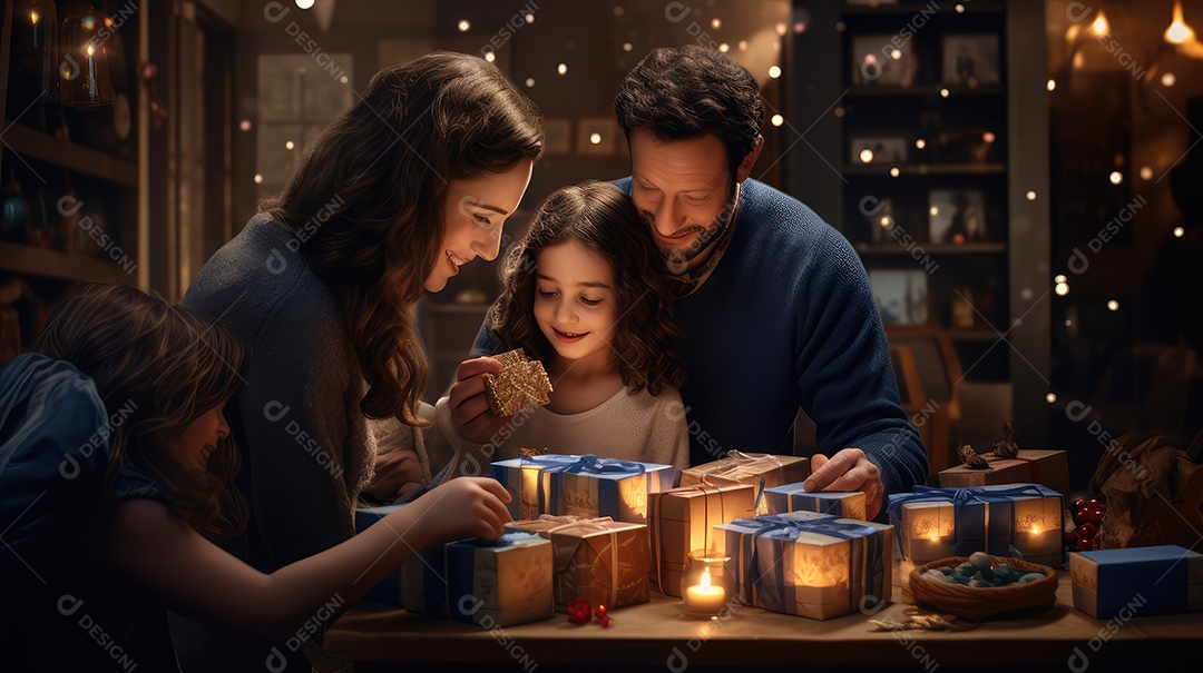 Família se divertindo jogando Dreidel durante o Hanukkah, cores vibrantes e alegria do jogo tradicional