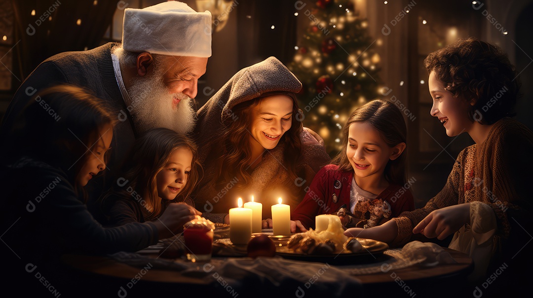 Família se divertindo jogando Dreidel durante o Hanukkah, cores vibrantes e alegria do jogo tradicional