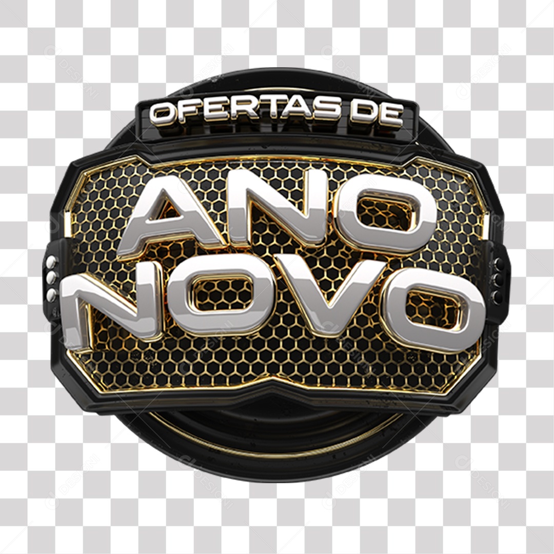 Ofertas De Ano Novo Selo 3D Preto e Dourado para Composição PNG Transparente Sem Fundo