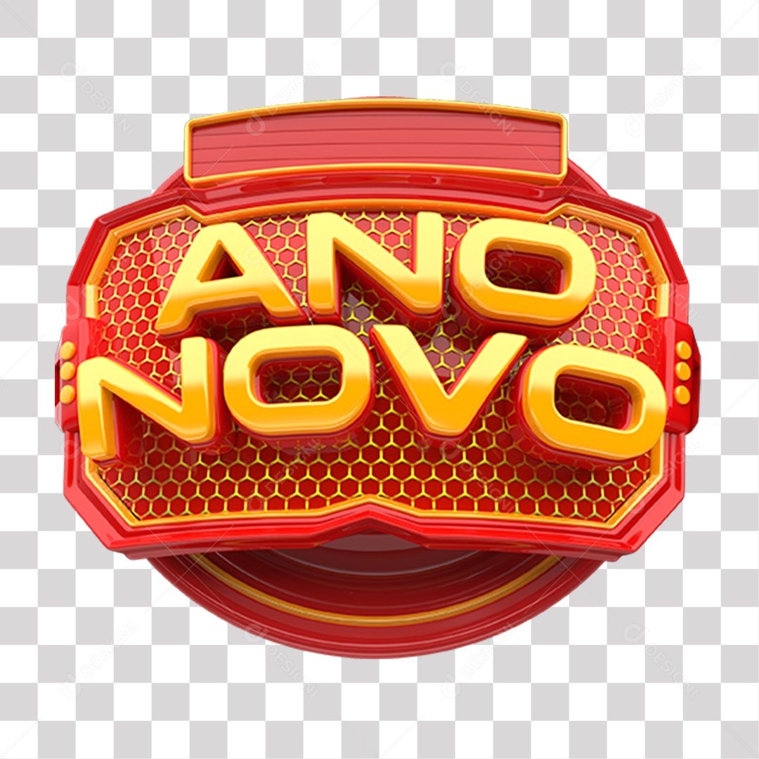 Ano Novo Selo 3D Vermelho e Amarelo para Composição PNG Transparente Sem Fundo