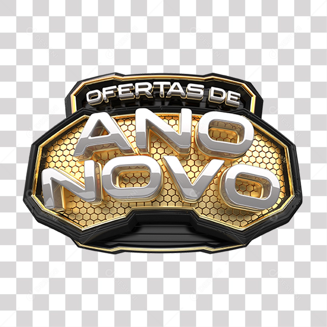 Ofertas De Ano Novo Selo 3D Preto Prata e Dourado para Composição PNG Transparente Sem Fundo