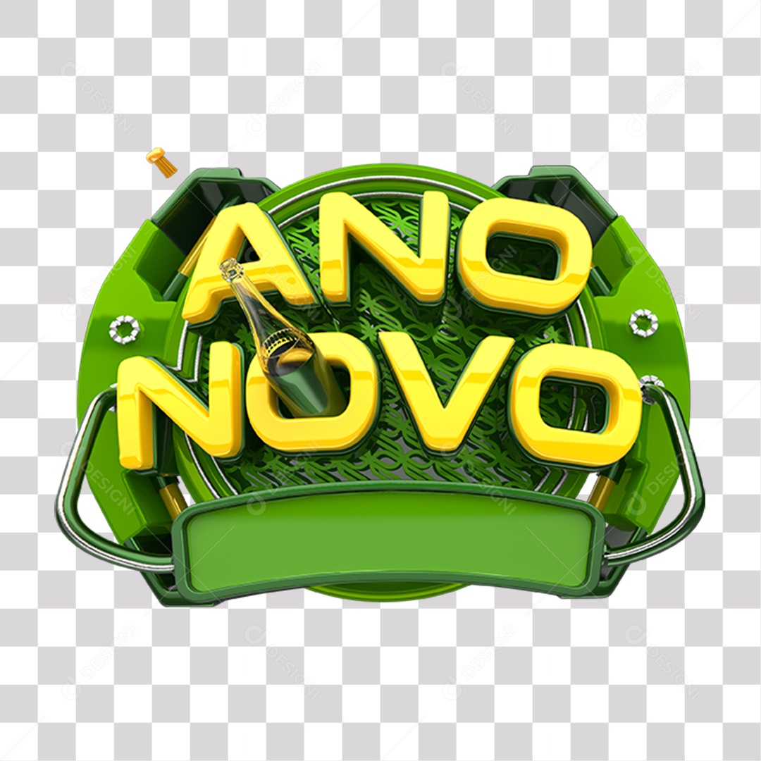 Ano Novo Selo 3D Verde e Amarelo para Composição PNG Transparente Sem Fundo
