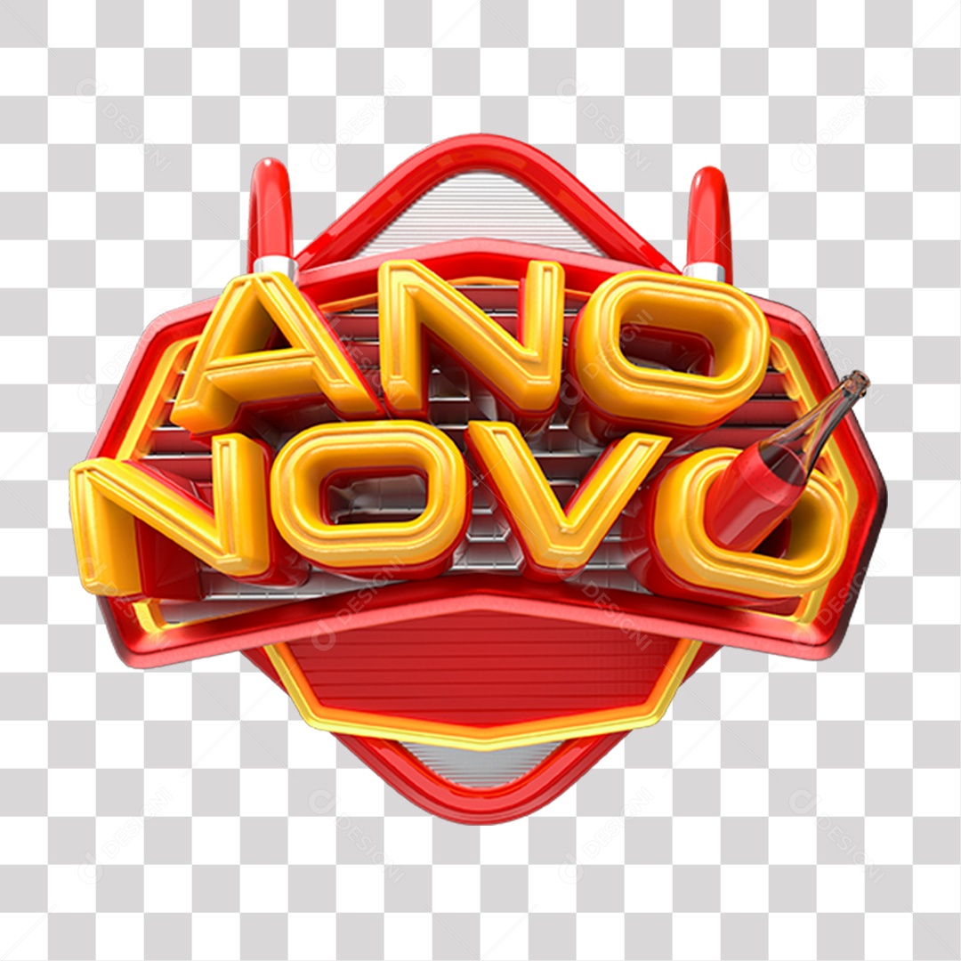 Ano Novo Selo 3D Vermelho e Amarelo para Composição PNG Transparente Sem Fundo