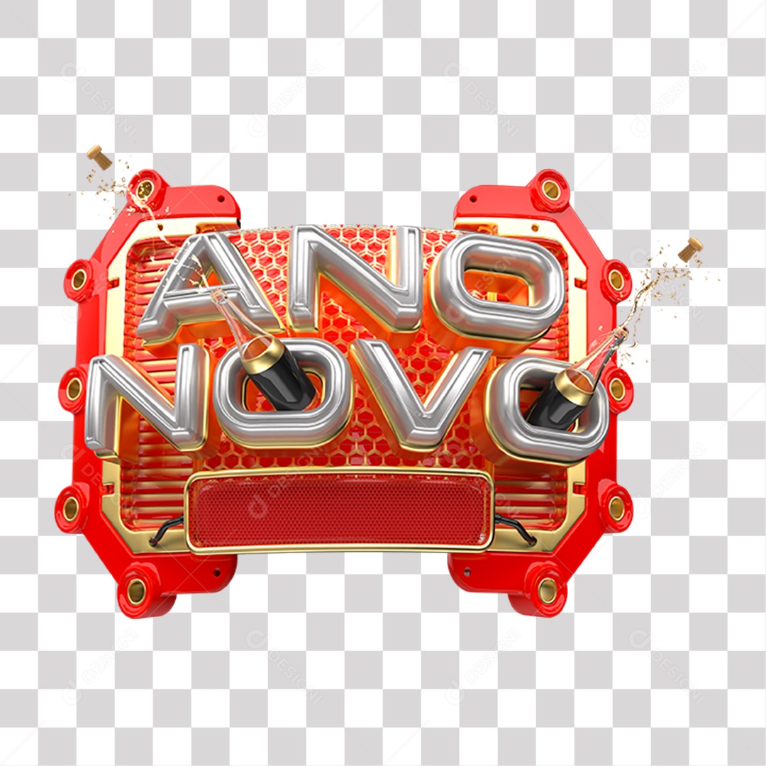 Ano Novo Selo 3D Vermelho Cinza e Dourado para Composição PNG Transparente Sem Fundo