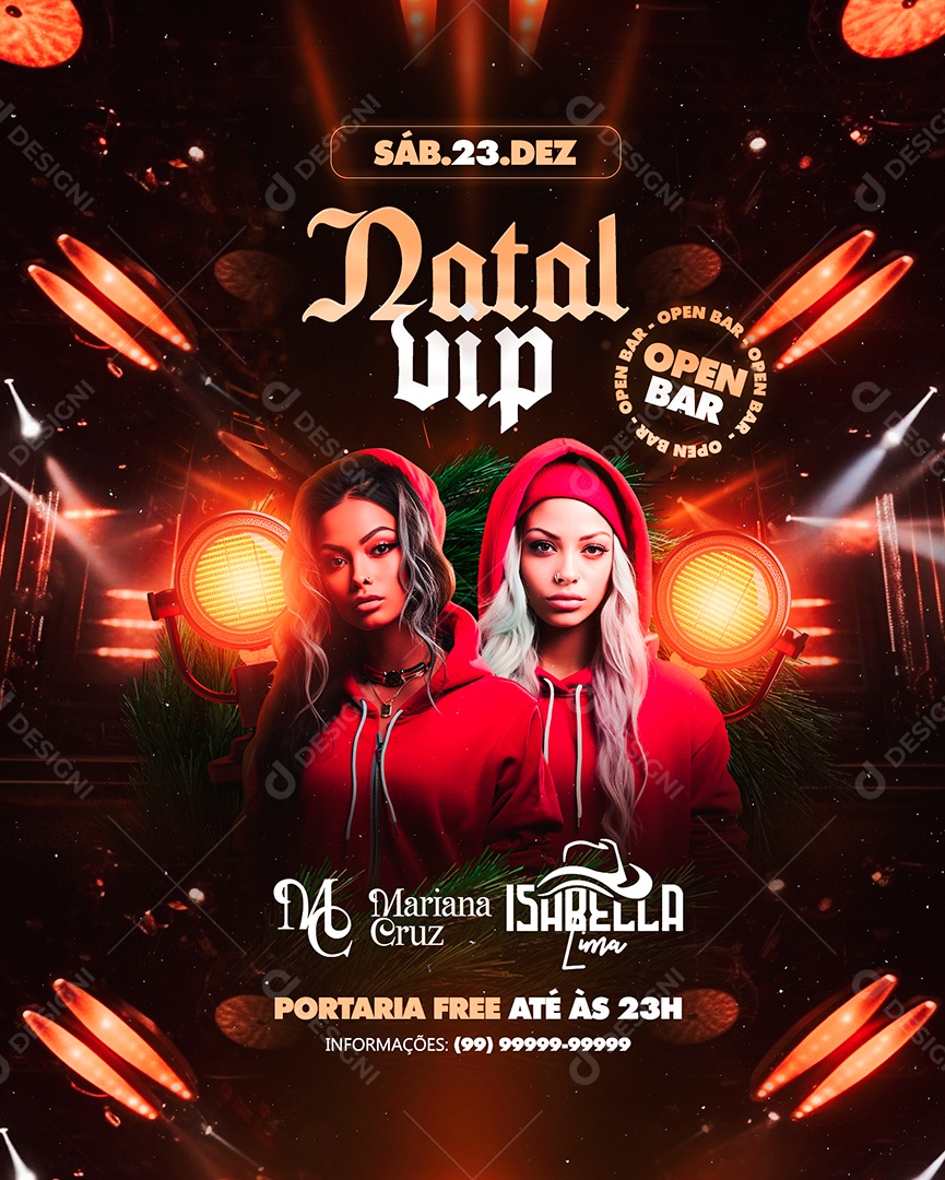 Flyer Natal Vip Mariana Cruz Isabella Lima Social Media PSD Editável