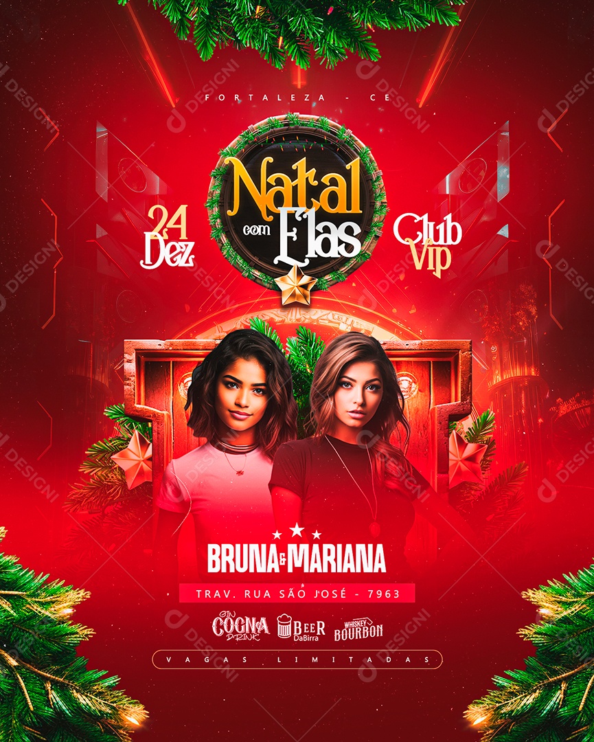 Flyer Natal com Elas Bruna & Mariana Social Media PSD Editável