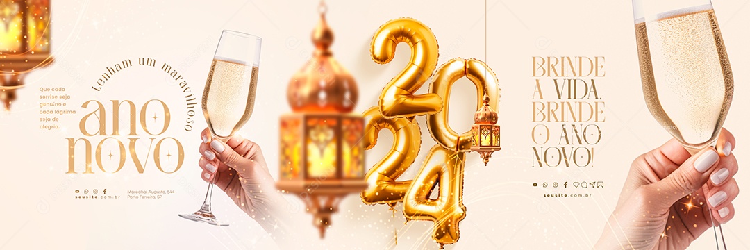 New Year Carousel 2024 Toast to Social Media Editable PSD