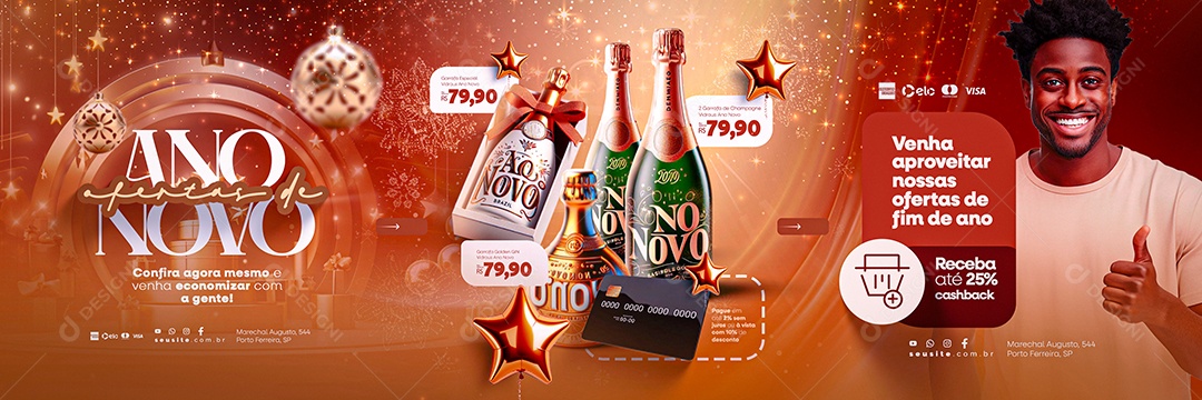 Carrossel Festas de Ano Novo Distribuidora Champagne Venha Aproveitar nossas Ofertas Social Media PSD Editável