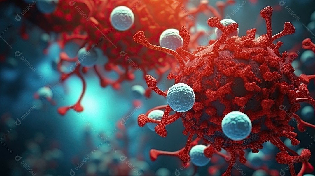 Ilustração sobre ataque de vírus ao corpo humano