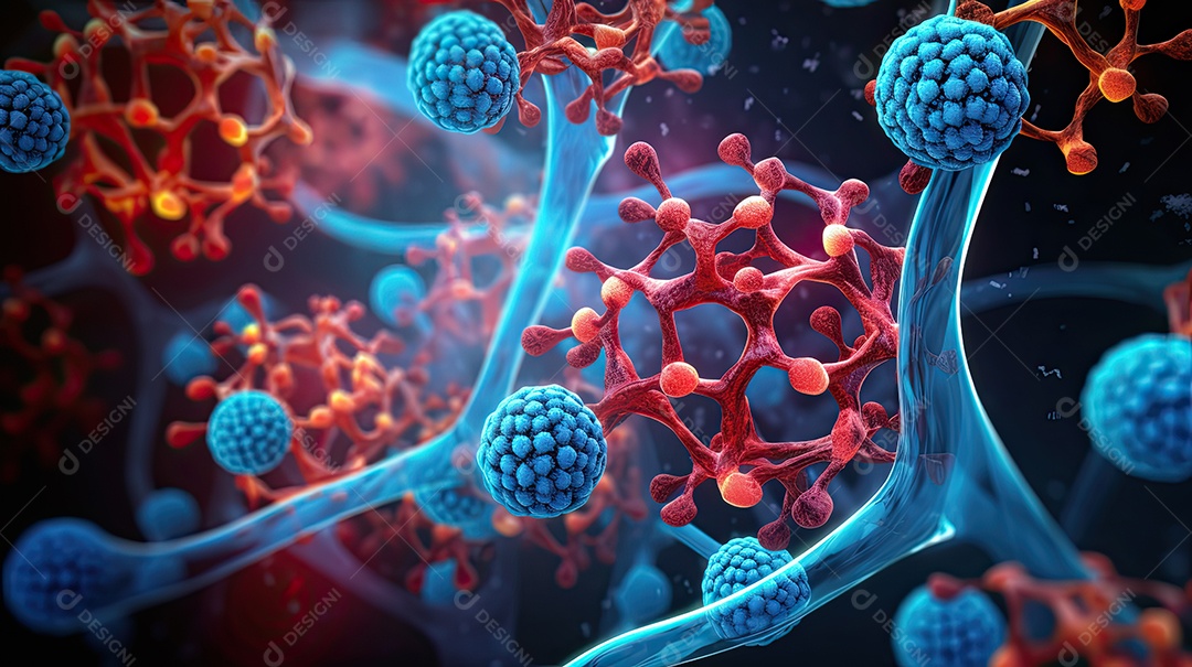 Ilustração sobre ataque de vírus ao corpo humano