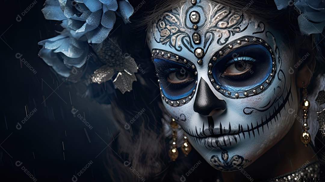 Mulher linda com rosto pintado para dia dos mortos