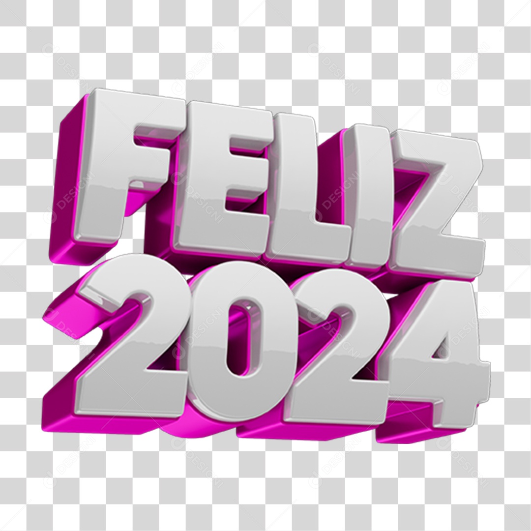 Selo 3D Feliz 2024 PNG Transparente