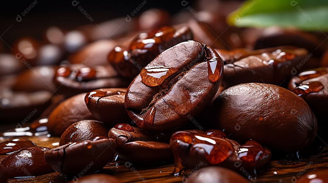 Grãos de café sobre a mesa