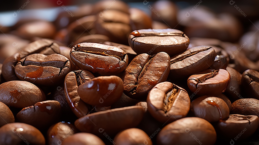 Grãos de café sobre a mesa