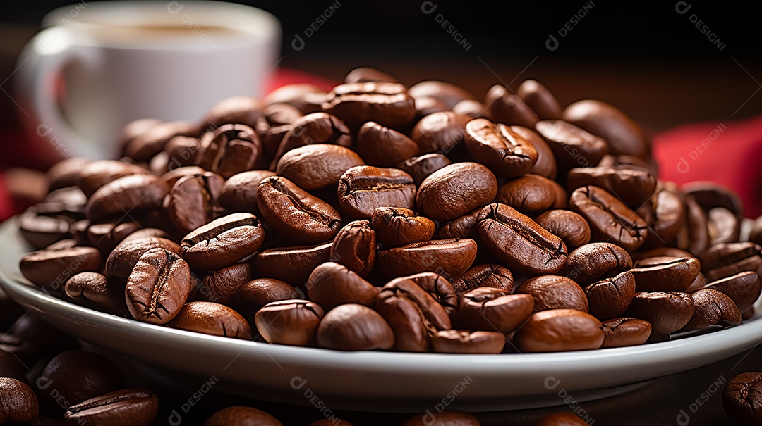 Grãos de café sobre a mesa