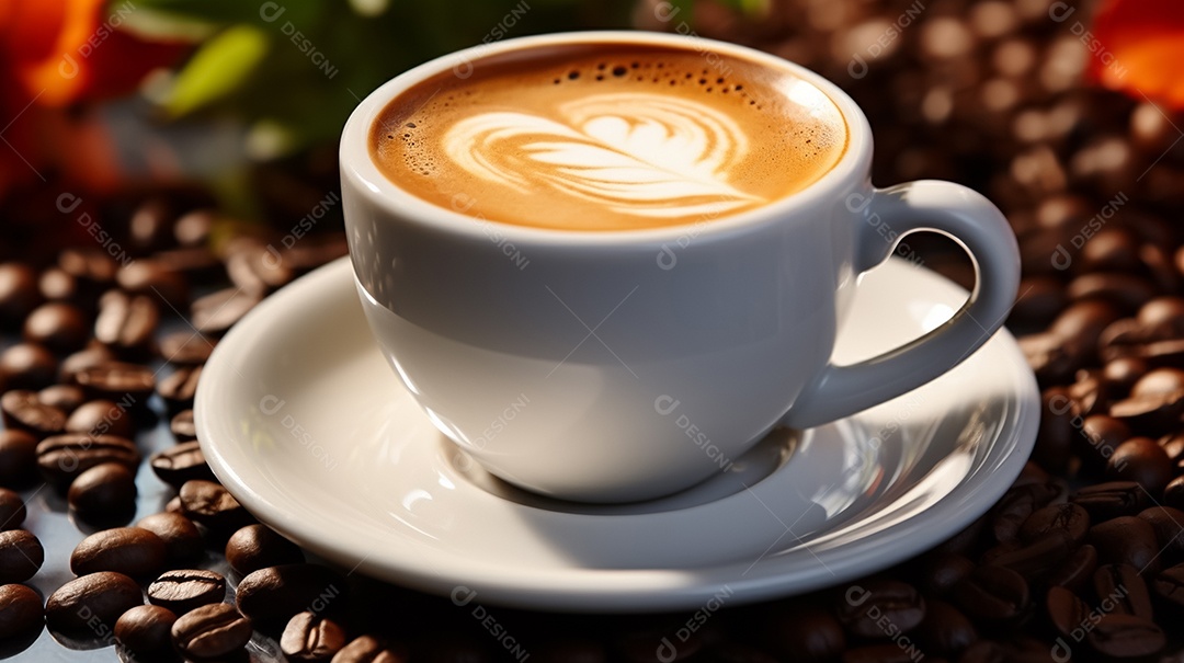 Textura agradável de arte Latte em café com leite quente